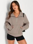 Womens Half Zip Cropped Sweatshirt in Coffee Grey