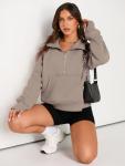 Womens Half Zip Cropped Sweatshirt in Coffee Grey
