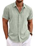 Men's Casual Button-Up Linen Shirt - Light Green