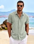 Men's Casual Button-Up Linen Shirt - Light Green