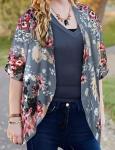 Floral Print Puff Sleeve Kimono Cardigan for Women