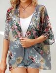 Floral Print Puff Sleeve Kimono Cardigan for Women