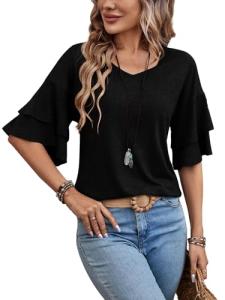Chic 3/4 Sleeve V Neck Blouse for Women