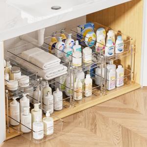 4 Pack Clear Bathroom Organizer Bins with Tracks