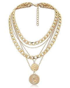 Gold Layered Necklace Set with Retro Coin Pendant