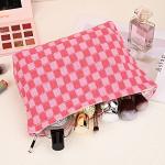 Checkered Makeup Bag Set in Rose Red