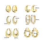 14K Gold Chunky Hoop Earrings Set for Women