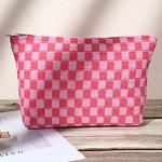 Checkered Makeup Bag Set in Rose Red