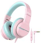 iClever HS19 Kids Headphones with Microphone for School, Safe Volume Limited, Over-Ear Girls Boys Headphones for Kids with Shareport, Foldable Wired for iPad/Travel (Pink)