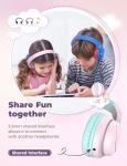 iClever HS19 Kids Headphones with Microphone for School, Safe Volume Limited, Over-Ear Girls Boys Headphones for Kids with Shareport, Foldable Wired for iPad/Travel (Pink)