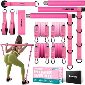 Ayombo Pilates Bar Kit with Resistance Bands, Adjustable Pilates Equipment for Legs, Hip, Waist, Arm, Squats Exercise Equipment for Home Gym Workouts, 3-Section Pilates Bar Kit for Women & Men
