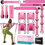 Ayombo Pilates Bar Kit with Resistance Bands, Adjustable Pilates Equipment for Legs, Hip, Waist, Arm, Squats Exercise Equipment for Home Gym Workouts, 3-Section Pilates Bar Kit for Women & Men