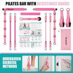 Ayombo Pilates Bar Kit with Resistance Bands, Adjustable Pilates Equipment for Legs, Hip, Waist, Arm, Squats Exercise Equipment for Home Gym Workouts, 3-Section Pilates Bar Kit for Women & Men