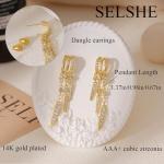 SELSHE Drop Earrings for Women Trendy,14K Gold Plated Hoop Earring Studs Dainty Triple Dangle Earrings Hypoallergenic Huggie Earrings for Women Fashion Accessories
