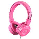 noot products Kids Headphones K22 Foldable Stereo Tangle-Free 5ft Long Cord 3.5mm Jack Plugin Wired On-Ear Headset for iPad/Amazon Kindle Fire/Girls/School/Laptop/Travel/Plane/Tablet FlamingoPink
