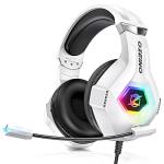 Ozeino Gaming Headset for PC, Ps4, Ps5, Xbox Headset with 7.1 Surround Sound Gaming Headphones with Noise Canceling Mic, LED Light Over Ear Headphones for Switch, Xbox Series X/S, Laptop, Mobile White