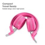 noot products Kids Headphones K22 Foldable Stereo Tangle-Free 5ft Long Cord 3.5mm Jack Plugin Wired On-Ear Headset for iPad/Amazon Kindle Fire/Girls/School/Laptop/Travel/Plane/Tablet FlamingoPink