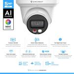 Amcrest 5MP AI Turret IP PoE Camera w/ 49ft Nightvision, Security IP Camera Outdoor, Built-in Microphone, Human & Vehicle Detection, Active Deterrent, 129° FOV, 5MP@20fps IP5M-T1277EW-AI