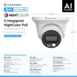 Amcrest 5MP AI Turret IP PoE Camera w/ 49ft Nightvision, Security IP Camera Outdoor, Built-in Microphone, Human & Vehicle Detection, Active Deterrent, 129° FOV, 5MP@20fps IP5M-T1277EW-AI