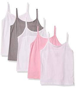Hanes Girls Camisole, 100% Cotton Tagless Cami, Toddler Sizing, Multiple Packs & Colors Available Undershirts, Gray/Light Pink/White - 5 Pack, Large US