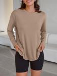 Trendy Queen Womens Oversized Long Sleeve T Shirts 2025 Basic Crewneck Tee Fall Tops Casual Workout Y2K Clothes Khaki M