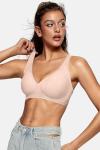 OEAK Womens Deep V Bras Wireless Comfortable Bra Supportive No Underwire Bras Tshirt Push Up Bralettes Plunge Seamless Bra Skin Color L