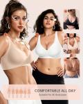 OEAK Womens Deep V Bras Wireless Comfortable Bra Supportive No Underwire Bras Tshirt Push Up Bralettes Plunge Seamless Bra Skin Color L