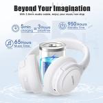 BERIBES Bluetooth Headphones Over Ear, 65H Playtime and 6 EQ Music Modes Wireless with Microphone, HiFi Stereo Foldable Lightweight Headset (White)