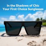 Dollger Square Oversized Sunglasses for Women Men Trendy Fashion Flat Top Big Black Frame Shades Black