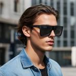 Dollger Square Oversized Sunglasses for Women Men Trendy Fashion Flat Top Big Black Frame Shades Black