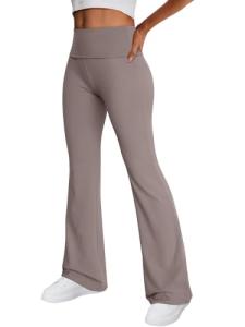 Trendy Queen Women's Wide Leg Yoga Pants Bootcut Workout Flare Leggings Trendy High Waisted Fold Over 2025 Fall Outfits Coffeegrey M