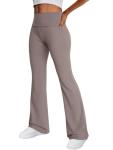 Trendy Queen Women's Wide Leg Yoga Pants Bootcut Workout Flare Leggings Trendy High Waisted Fold Over 2025 Fall Outfits Coffeegrey M