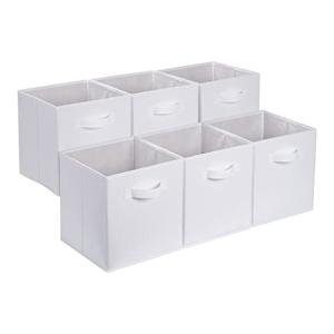 Amazon Basics Collapsible Fabric Storage Cubes Organizer with Handles, Sturdy, White, 10.5-x-10.5-x-11-inch, Pack of 6