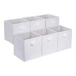 Amazon Basics Collapsible Fabric Storage Cubes Organizer with Handles, Sturdy, White, 10.5-x-10.5-x-11-inch, Pack of 6