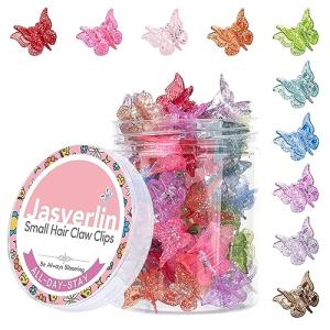 JASVERLIN Glitter Mini Butterfly Hair Claw Clips, Sparkly Colorful Hair Accessories for Girls and Women - 90s Y2K Cute, Small, Tiny Clip in 10 Assorted Colors, Set of 50 (Glitter)