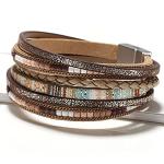 Fesciory Leather Wrap Bracelets for Women, Boho Leopard Multi-Layer Crystal Beads Cuff Bracelet Jewelry (Boho Braid(Brown))