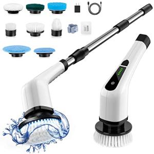 Bomves Electric Spin Scrubber, Cordless Cleaning Brush Scrubber for Home, 8 Replaceable Brush Heads-90Mins Work Time, 3 Adjustable Size, 2 Speeds for Bathroom Shower Bathtub Glass Car
