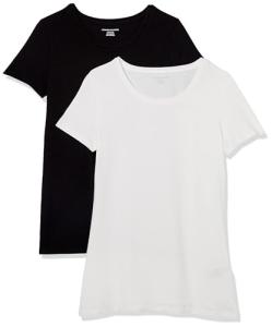 Amazon Essentials Women's Regular-Fit Short-Sleeve Crewneck T-Shirt, Pack of 2, Black/White, XX-Large