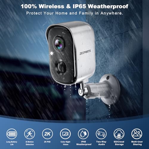 ZEEPORTE 2K Wireless Outdoor Security Camera