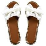 Sksshion Women's Bow Knot Slides Open Toe Flat Sandals Summer Slip On Slippers White 6.5