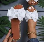 Sksshion Women's Bow Knot Slides Open Toe Flat Sandals Summer Slip On Slippers White 6.5