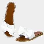 Sksshion Women's Bow Knot Slides Open Toe Flat Sandals Summer Slip On Slippers White 6.5