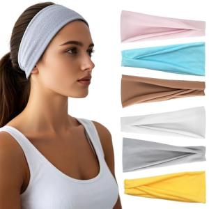 Headbands for Women - 6 Pack Wide Elastic Hair Bands | Stretchy Sweatbands Hair Bands | Soft Sports Thin Head Bands | Non-Slip Accessories Bands for Fashion, Washing Face, Workouts, Yoga, Daily Use