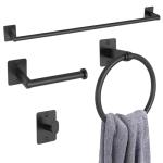 Matte Black Bathroom Accessories Set, KLJKPA 4 Pieces Bathroom Hardware Set, 24 inch Towel Bar, Towel Racks for Bathroom, Robe Towel Hooks, Toilet Paper Holder Wall Mounted