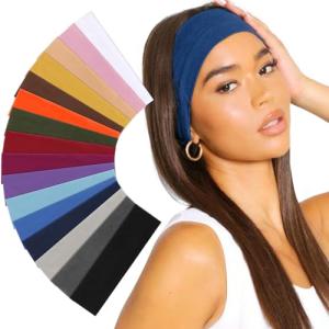 DRESHOW 16 Pcs Sports Headbands for Women Non-Slip Stretchy Fashion HairBand Curly Hair Headband Soft Hair Accessories for Daily Wear Workout Yoga Running