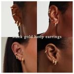 Foxgirl 4 Pairs Small Chunky Huggie Hoop Earrings for Women - Dainty 14K Gold Plated Hypoallergenic Lightweight Stack Earring Sets for Multiple Piercing Trendy Jewelry