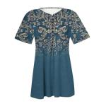 Lightning-Deals of Today-Prime Summer Tops for Women 2025 Trendy Boho Floral Print Tunic Shirts Short Sleeve Button v Neck Tshirt Casual Loose Blouse 4-Navy Large