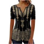 Summer Tops for Women 2025 Trendy Boho Floral Print Tunic Shirts Short Sleeve Button v Neck Tshirt Casual Loose Blouse Ladies Tops and Blouses Summer Brown S