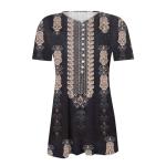 Summer Tops for Women 2025 Trendy Boho Floral Print Tunic Shirts Short Sleeve Button v Neck Tshirt Casual Loose Blouse Ladies Tops and Blouses Summer Brown S