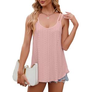 Lightning+Deals of Today Prime 2025 Womens Tank Tops Eyelet Embroidery Sleeveless Camisole Summer Clothes Scoop Neck Flowy Shirts My Last Order